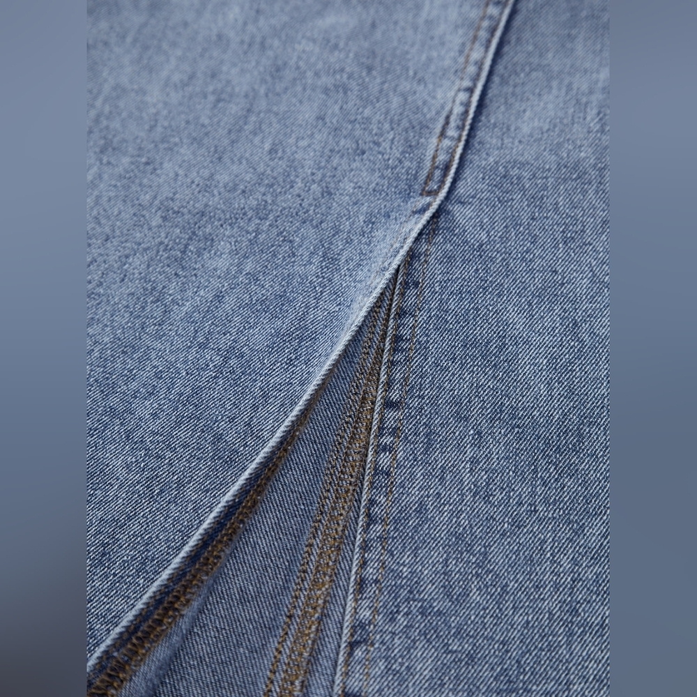 Asymmetrical Button Pockets Slit Denim Maxi Skirt - Commense - Picture 5 of 6